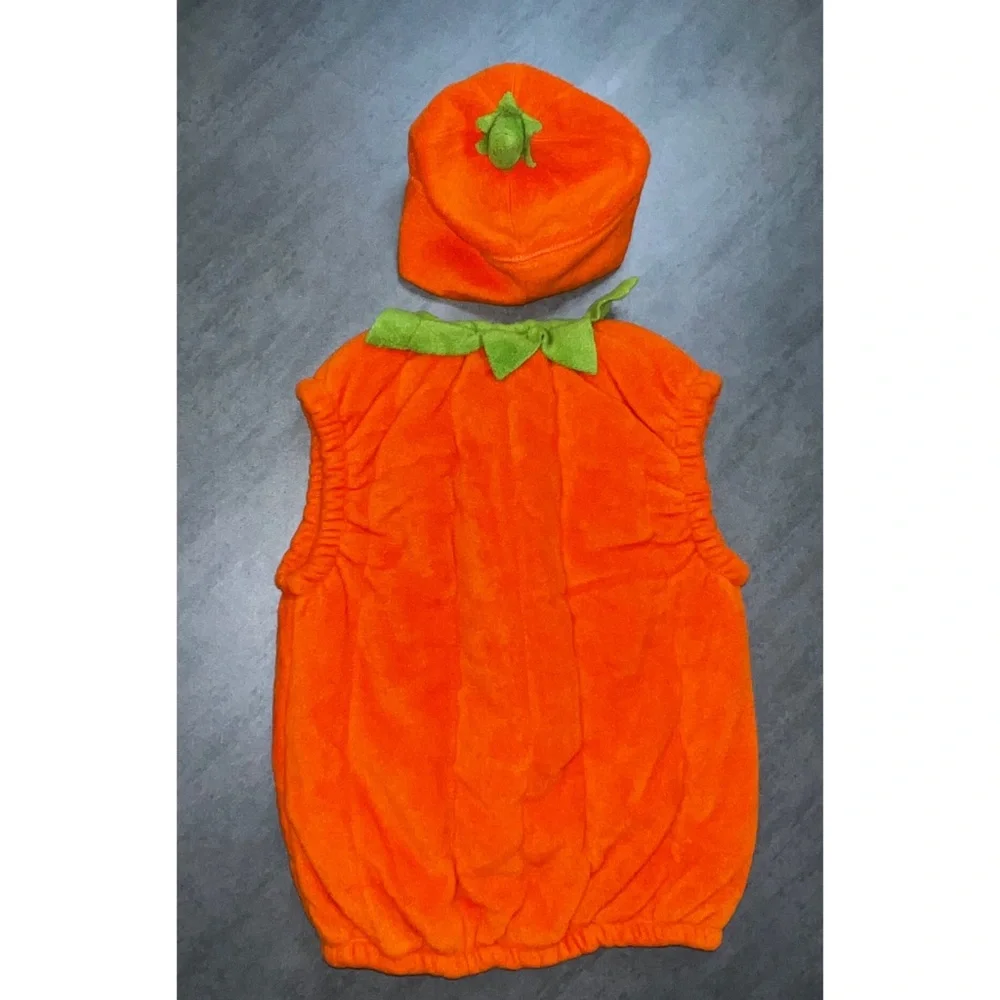Vintage 2001 Gymboree 24 Months - 3T Pumpkin Kids Halloween Fleece Costume & Cap